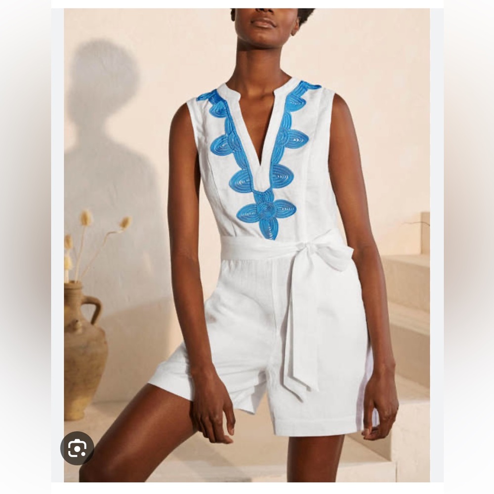 Boden Romper- Bella embroidered play suit- Moroccan blue- Size 6